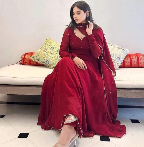 Georgette plain heavy flair party wear Gown