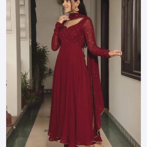 Georgette plain heavy flair party wear Gown - Image 3