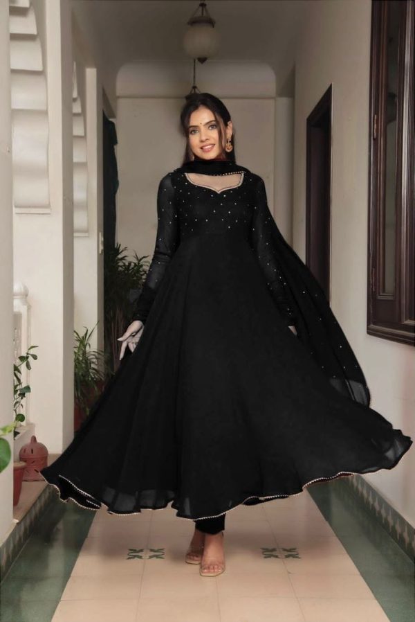 Georgette plain heavy flair party wear Gown - Image 3
