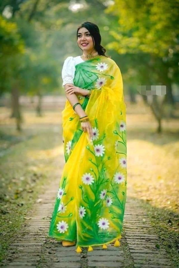 Half Silk Hand Print Sharee
