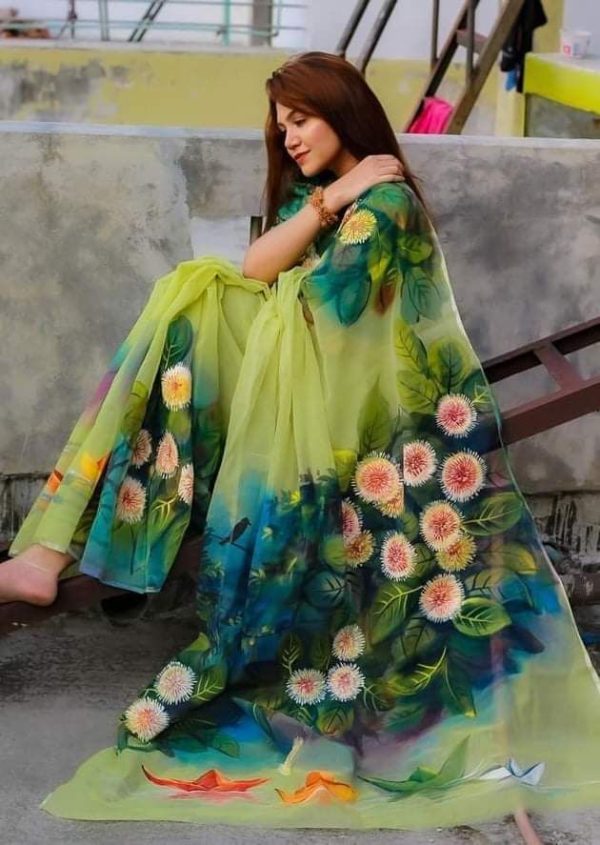 Half Silk Hand Print Sharee