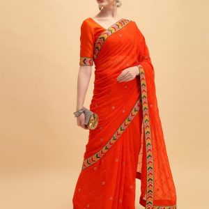 ব্লাউজ পিস সহ এমব্রয়ডারি জর্জেট শাড়ী
