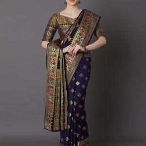 ব্লাউজ পিস সহ প্রিন্টেড সিল্ক শাড়ি