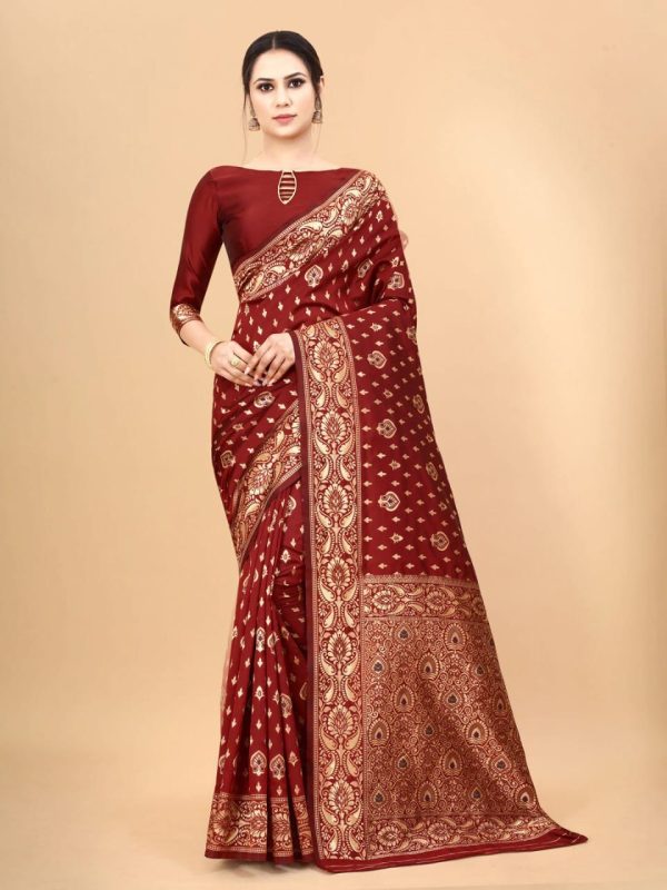 ব্লাউজ পিস সহ প্রিন্টেড সিল্ক শাড়ি - Image 5