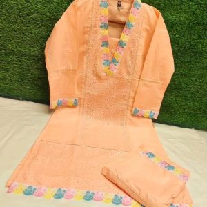 সুন্দর লুকিং চিকন কারি সুতির রেডিমেড টু পিস