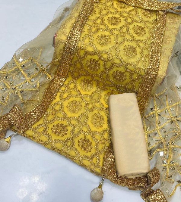 সেমী স্টিচড জর্জেট এমব্রয়ডারি থ্রী পিস - Image 2