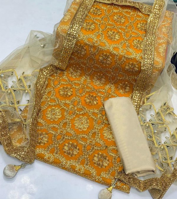 সেমী স্টিচড জর্জেট এমব্রয়ডারি থ্রী পিস - Image 2