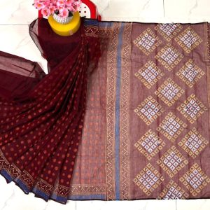 হাফ সিল্ক ব্লক প্রিন্ট শাড়ি কালেকশ