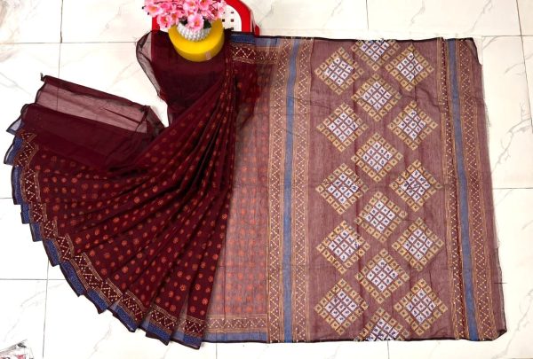 হাফ সিল্ক ব্লক প্রিন্ট শাড়ি কালেকশ