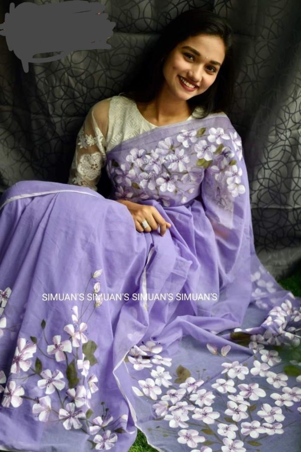 হাফ সিল্ক হ্যান্ড প্রিন্ট শাড়ি