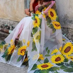 হাফ সিল্ক হ্যান্ড প্রিন্ট শাড়ি