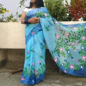 হাফ সিল্ক হ্যান্ড প্রিন্ট শাড়ি