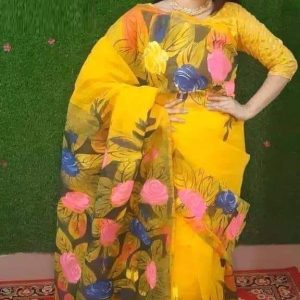 হাফ সিল্ক হ্যান্ড প্রিন্ট শাড়ি