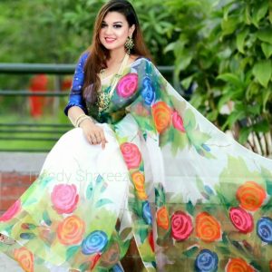 হাফ সিল্ক হ্যান্ড প্রিন্ট শাড়ি
