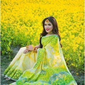 হাফ সিল্ক হ্যান্ড প্রিন্ট শাড়ি
