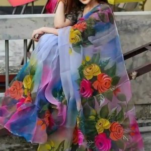 হাফ সিল্ক হ্যান্ড প্রিন্ট শাড়ি