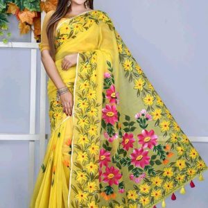 হাফ সিল্ক হ্যান্ড প্রিন্ট শাড়ি