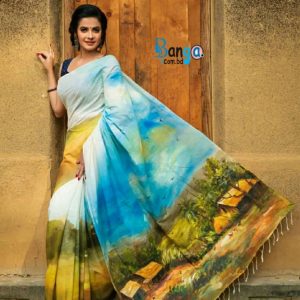 হাফ সিল্ক হ্যান্ড প্রিন্ট শাড়ি