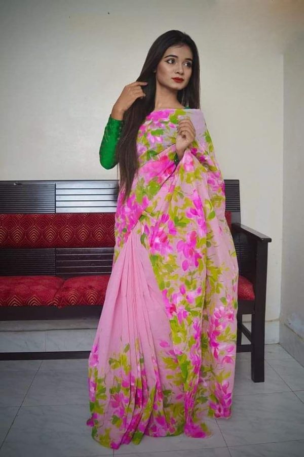 হাফ সিল্ক হ্যান্ড প্রিন্ট শাড়ি