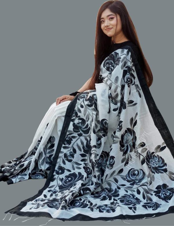 হাফ সিল্ক হ্যান্ড প্রিন্ট শাড়ি