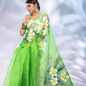 হাফ সিল্ক হ্যান্ড প্রিন্ট শাড়ি