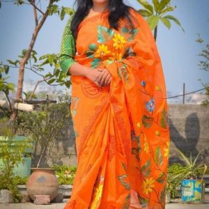হাফ সিল্ক হ্যান্ড প্রিন্ট শাড়ি
