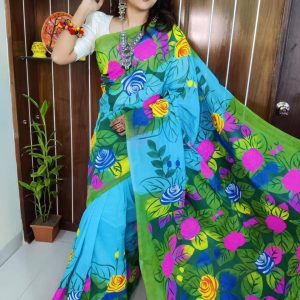 হাফ সিল্ক হ্যান্ড প্রিন্ট শাড়ি