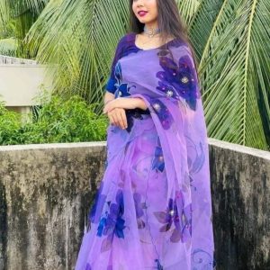 হাফ সিল্ক হ্যান্ড প্রিন্ট শাড়ি