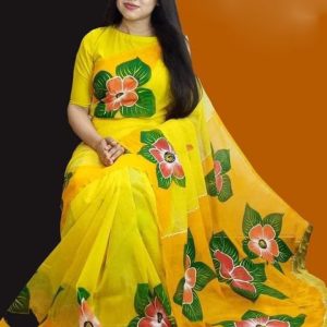 হাফ সিল্ক হ্যান্ড প্রিন্ট শাড়ি