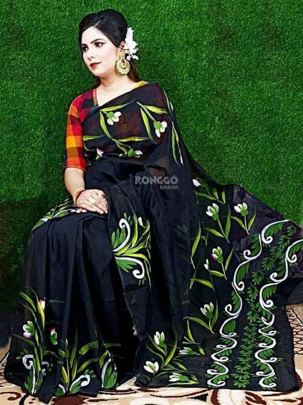 হাফ সিল্ক হ্যান্ড প্রিন্ট শাড়ি