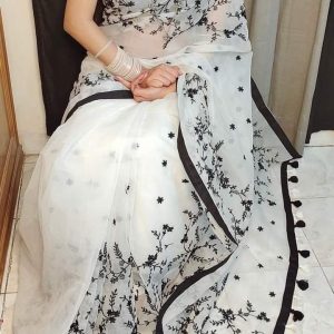🖤হাফসিল্ক এমব্রয়ডারি শাড়ি🖤