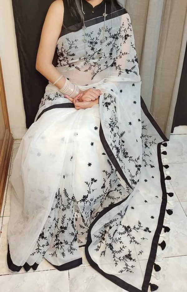 🖤হাফসিল্ক এমব্রয়ডারি শাড়ি🖤