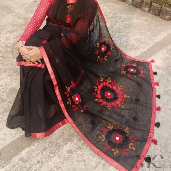 🖤হাফসিল্ক এমব্রয়ডারি শাড়ি🖤