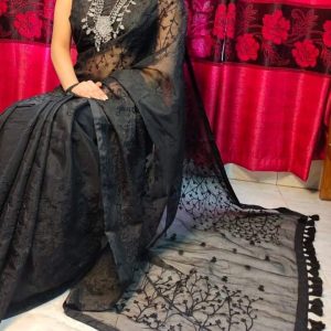 🖤হাফসিল্ক এমব্রয়ডারি শাড়ি🖤