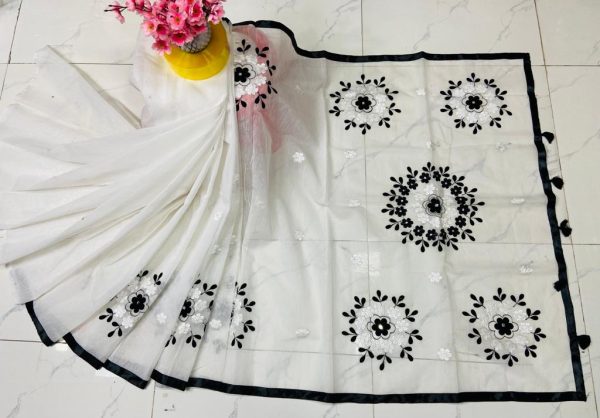 🖤হাফসিল্ক এমব্রয়ডারি শাড়ি🖤