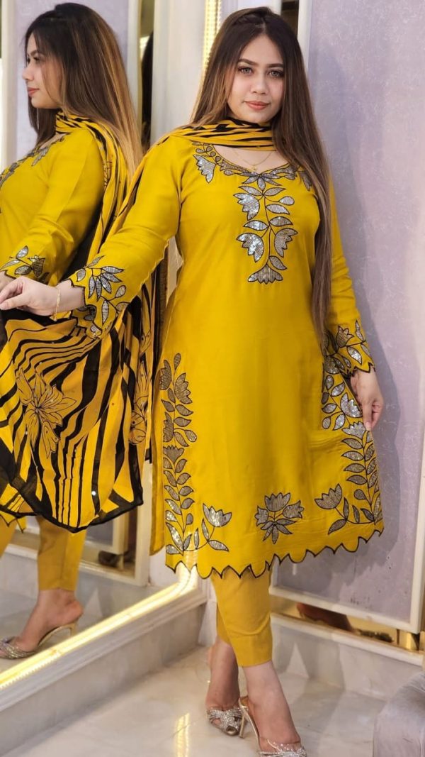 এমব্রয়ডারি কাজ করা রেডি থ্রি-পিস - Image 3